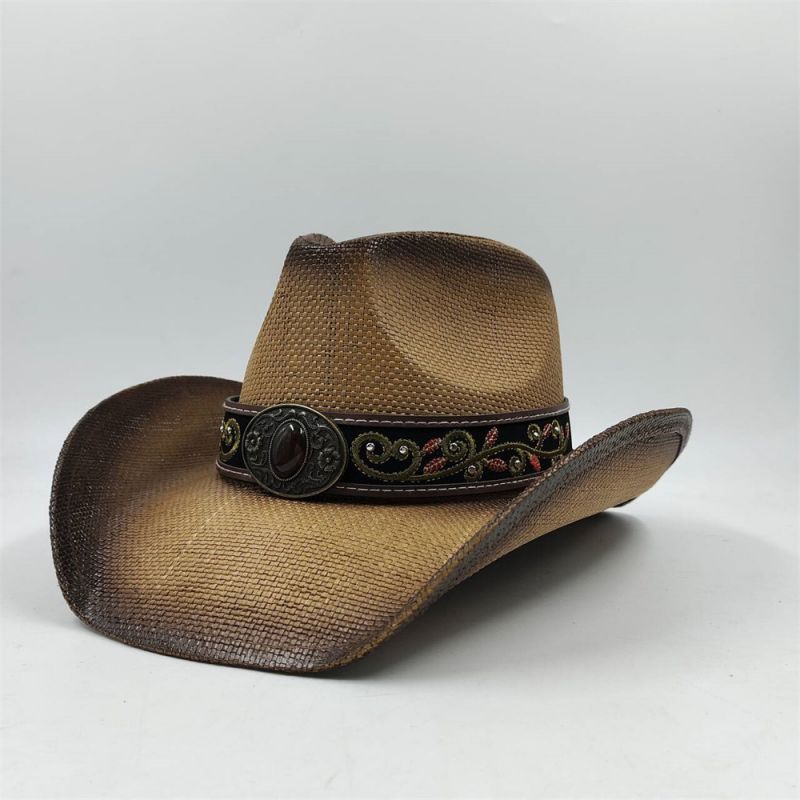 100% kertas Fashion Cowboy Summer Paper Straw Big Brim Hat