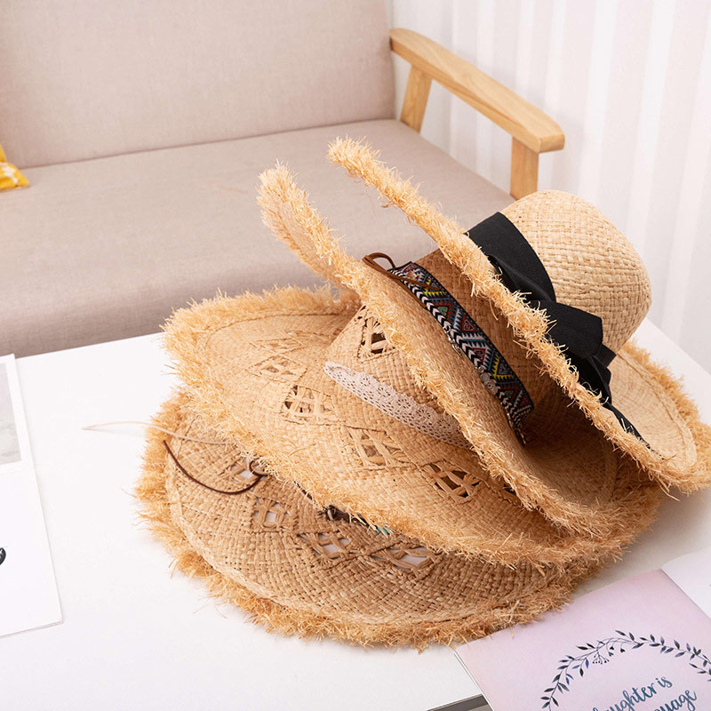 Custom Design Lady Pantai Rafia Straw Floppy Hat