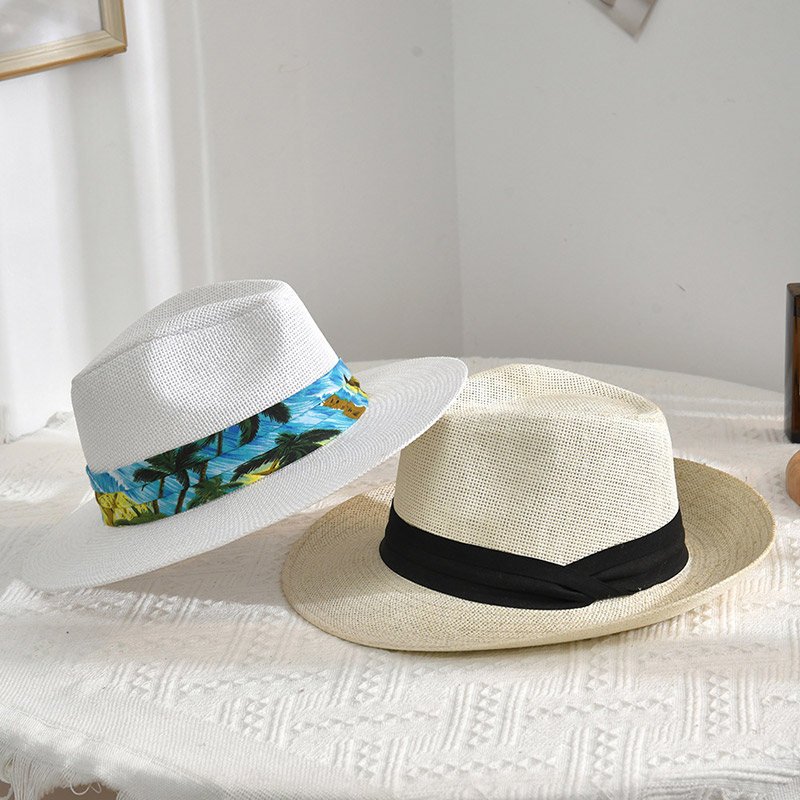 Custom Design Sun Nglindhungi Putih Fedora Straw Hat