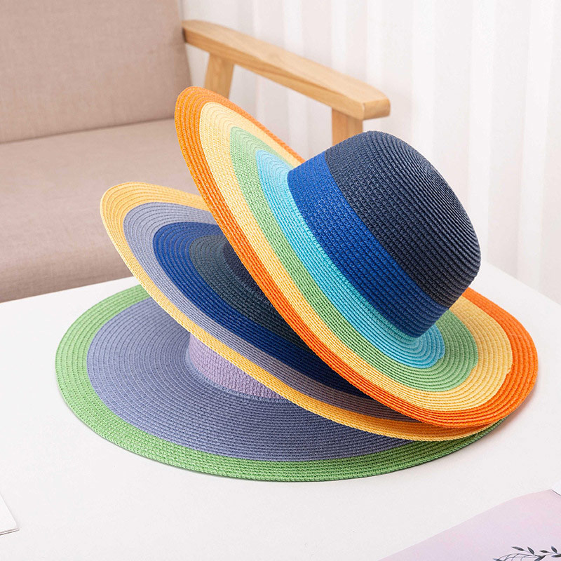 Kustom Logo Rainbow Stripe Floppy Straw Hat