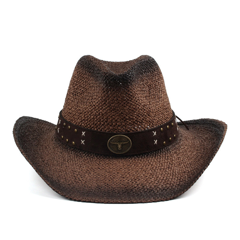 Topi Cowboy Straw Coklat peteng