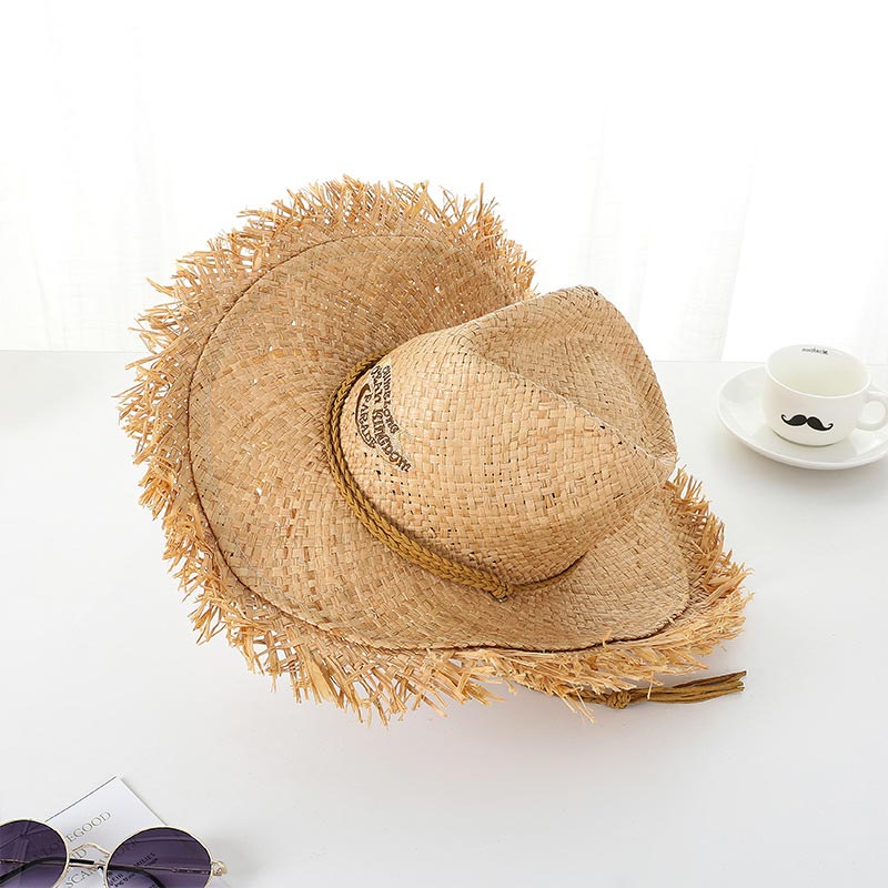 Bordir Logo Raffia Straw Cowboy Hat