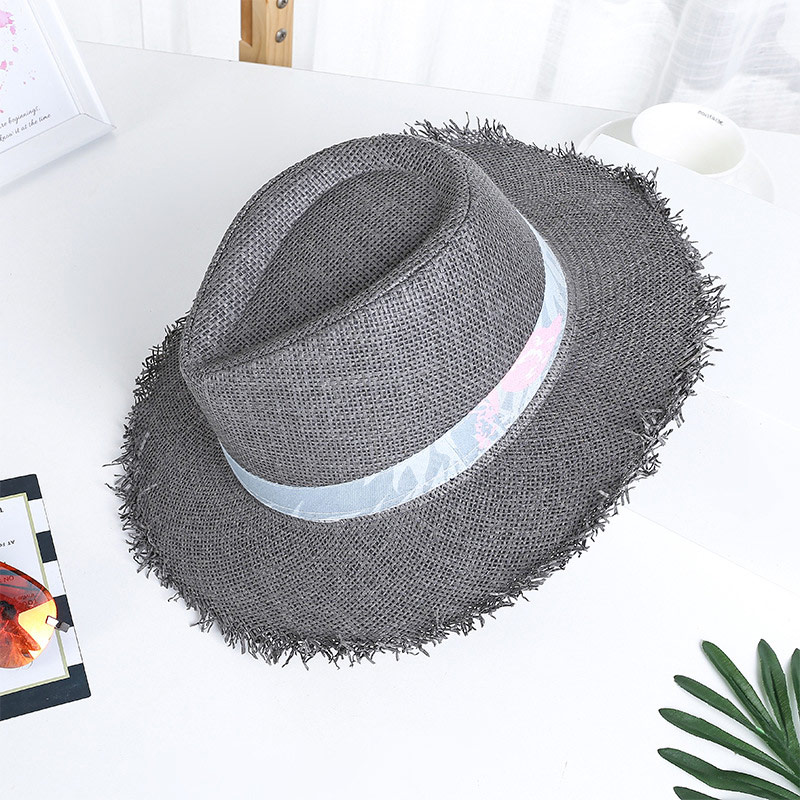 Fringe Edge Dark Grey Straw Fedora Hat kanggo Pria