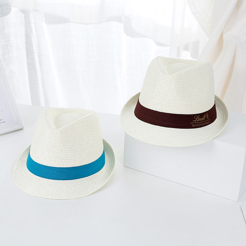 Golden Logo Trilby Sun Straw Hat kanggo Promosi