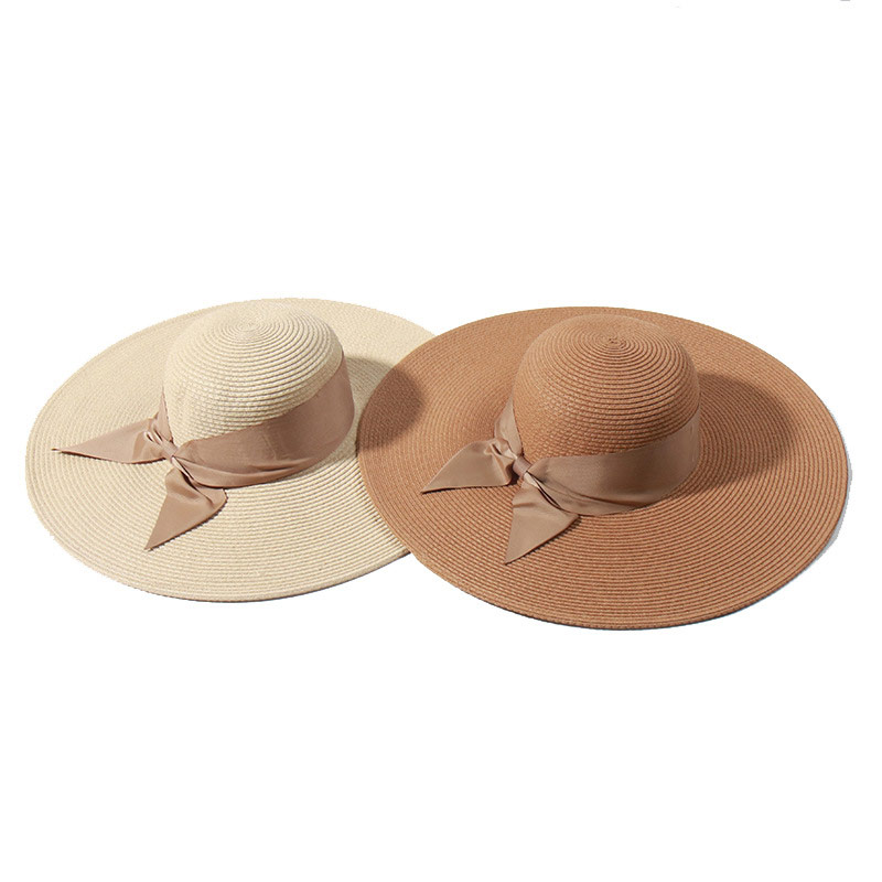 Lady Elagent Straw Floppy Hat karo Bowknot