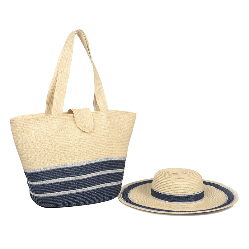 Ladys Stripe Floppy Topi lan Bag Set