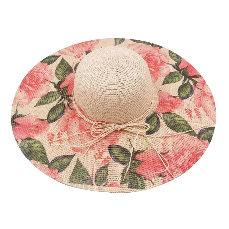 OEM custom flora print topi jerami