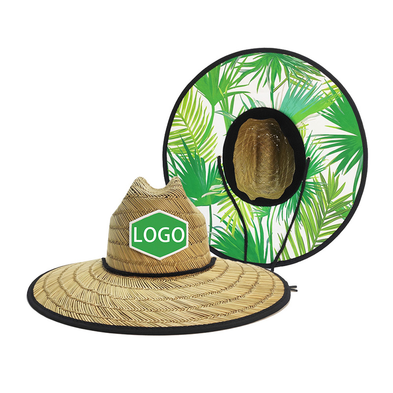 Palm Leaf Print Lifeguard Topi Jerami