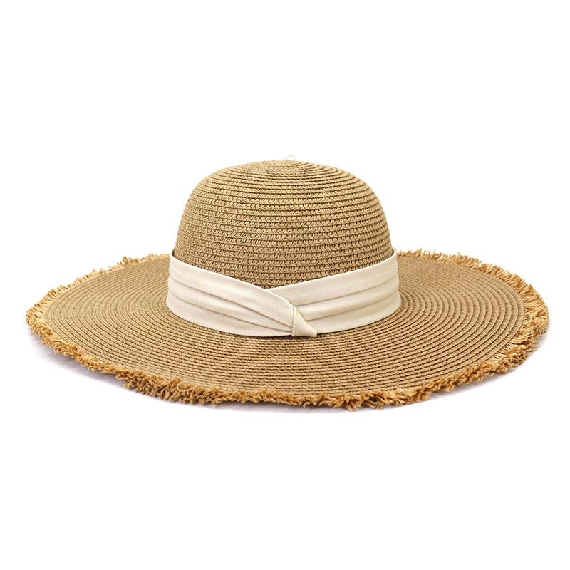 Ribbon Trim Womens Pantai Musim Panas Topi Brim Gedhe